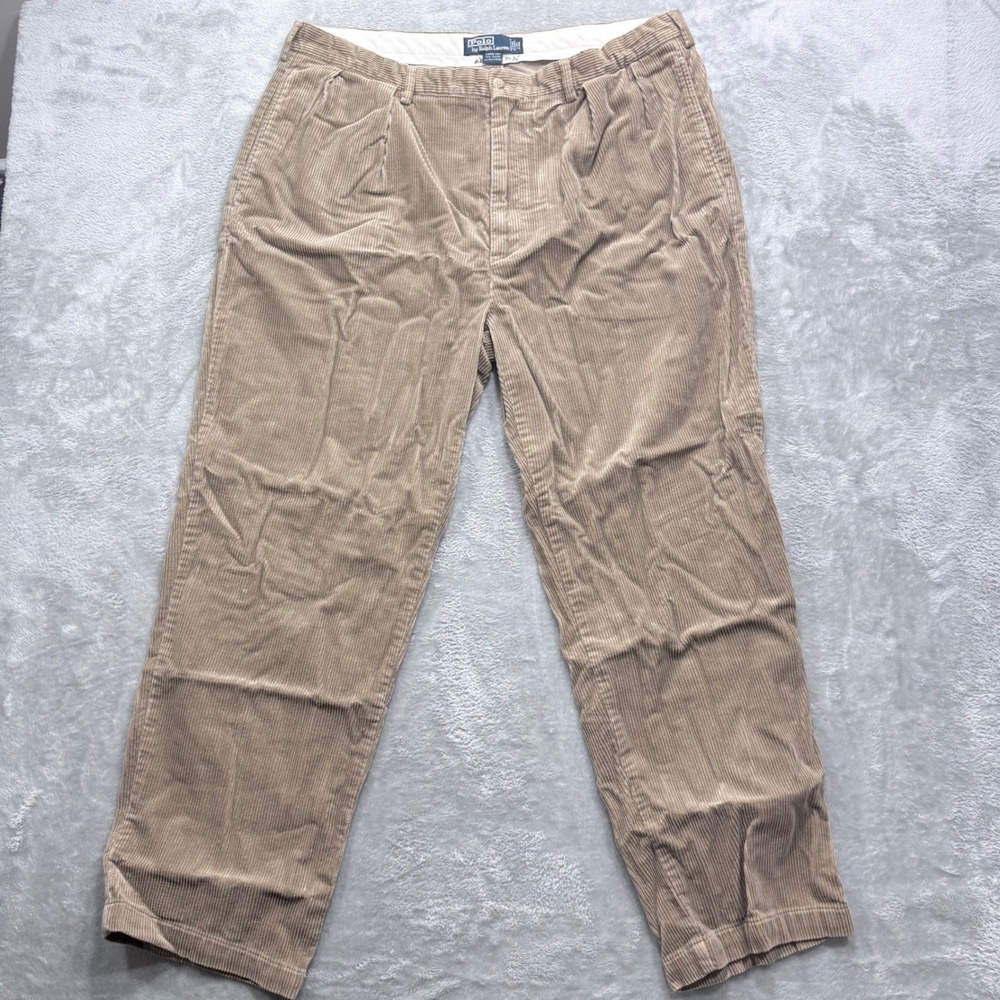 Polo Ralph Lauren Andrew Pant Mens 40x30‎ Tan Pleated Corduroy Fits 38x30